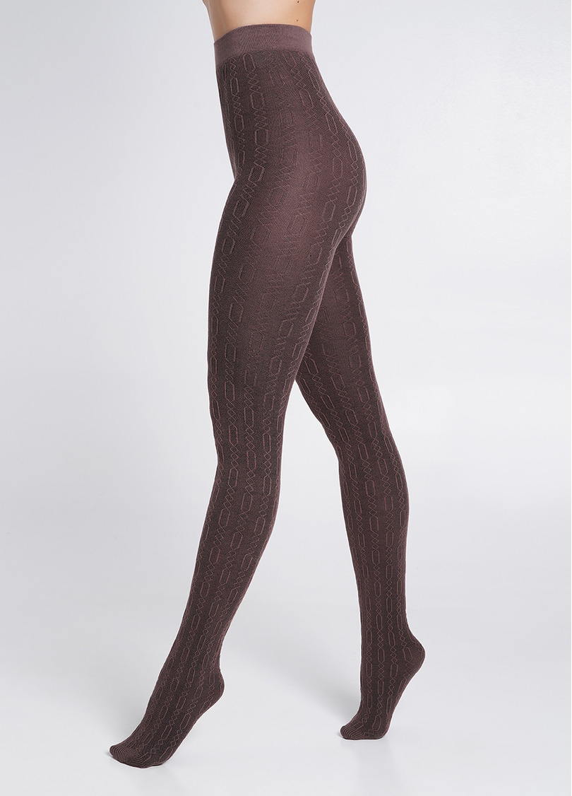 Колготки из хлопка с узором BRAID 150 (3) deep taupe (коричневый)
