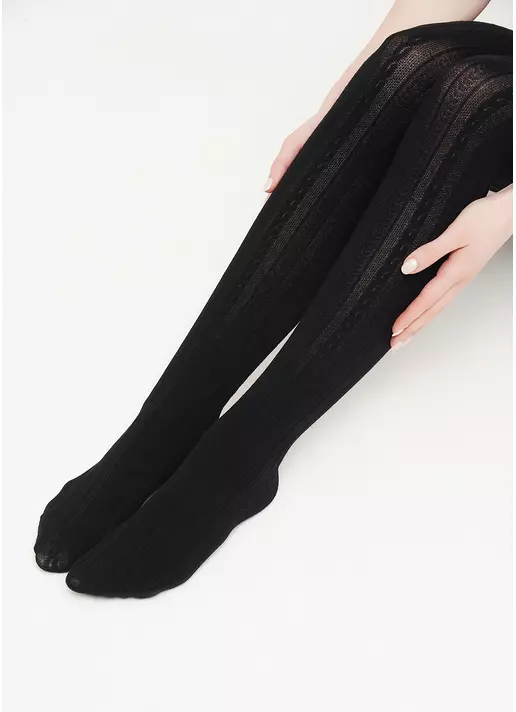 Колготки бавовняні з об'ємним візерунком "косичка" CABLE (2) black (чорний) Колготки бавовняні з об'ємним візерунком "косичка" CABLE (2) black (чорний)