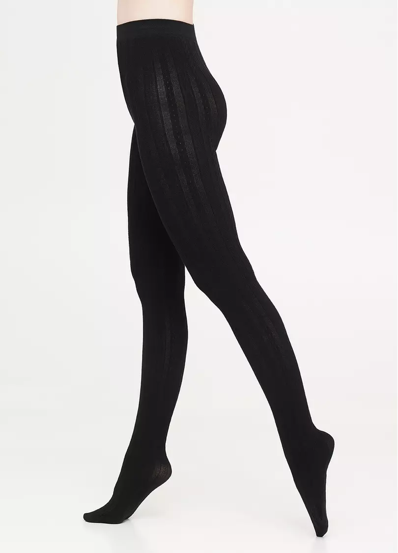 Колготки бавовняні з об'ємним візерунком "косичка" CABLE (2) black (чорний)
