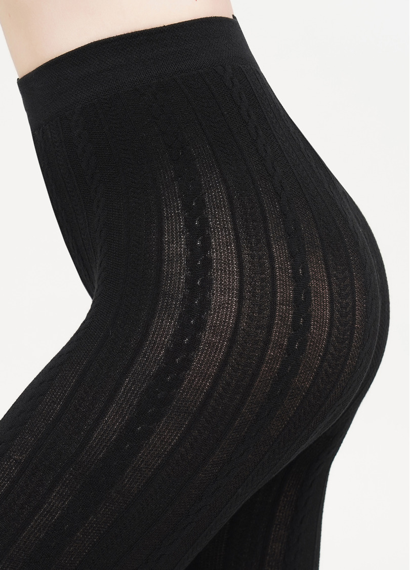 Колготки хлопковые с объемным узором "косичка" CABLE (2) black (черный)