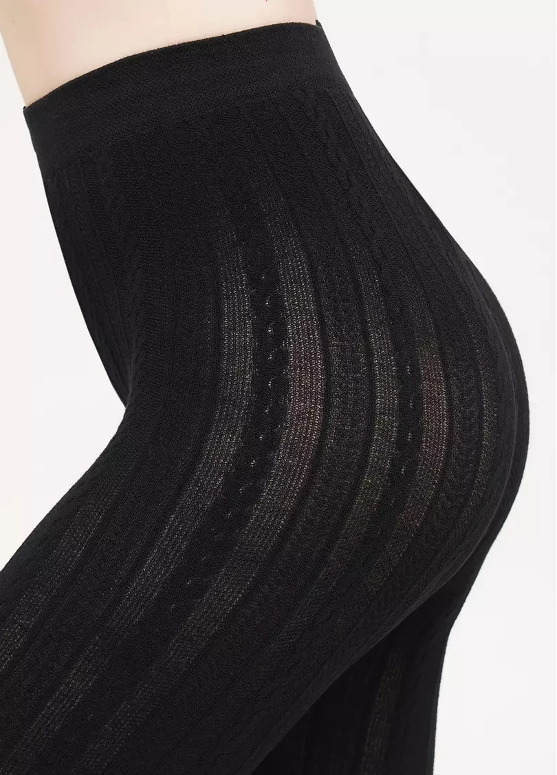 Колготки бавовняні з об'ємним візерунком "косичка" CABLE (2) black (чорний)