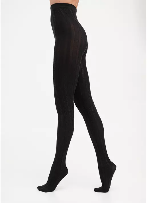 Колготки хлопковые с объемным узором "косичка" CABLE (2) pirate black (черный)