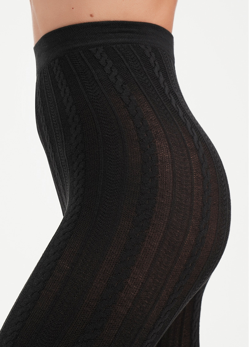 Колготки хлопковые с объемным узором "косичка" CABLE (2) pirate black (черный)