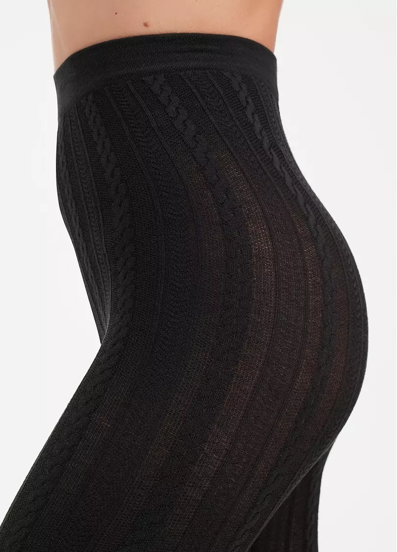 Колготки бавовняні з об'ємним візерунком "косичка" CABLE (2) pirate black (чорний)