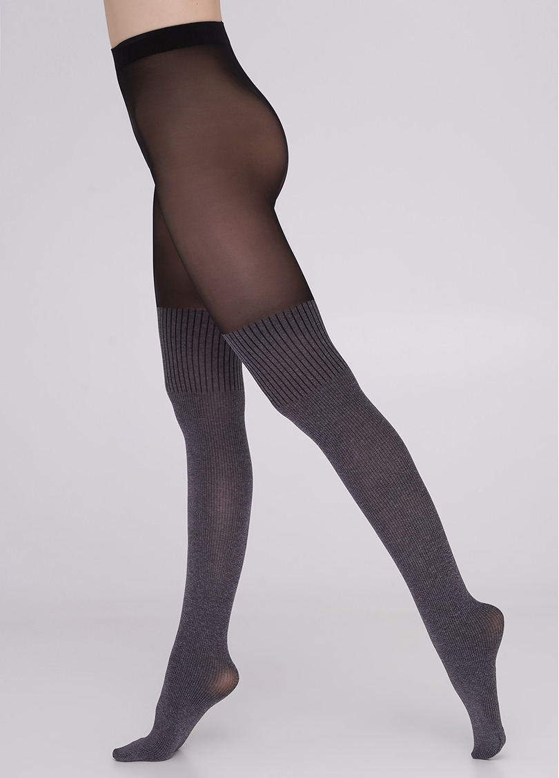 Колготки з імітацією бавовняних ботфортів ENJOY MELANGE 60 (4) dark grey melange (сірий меланж)