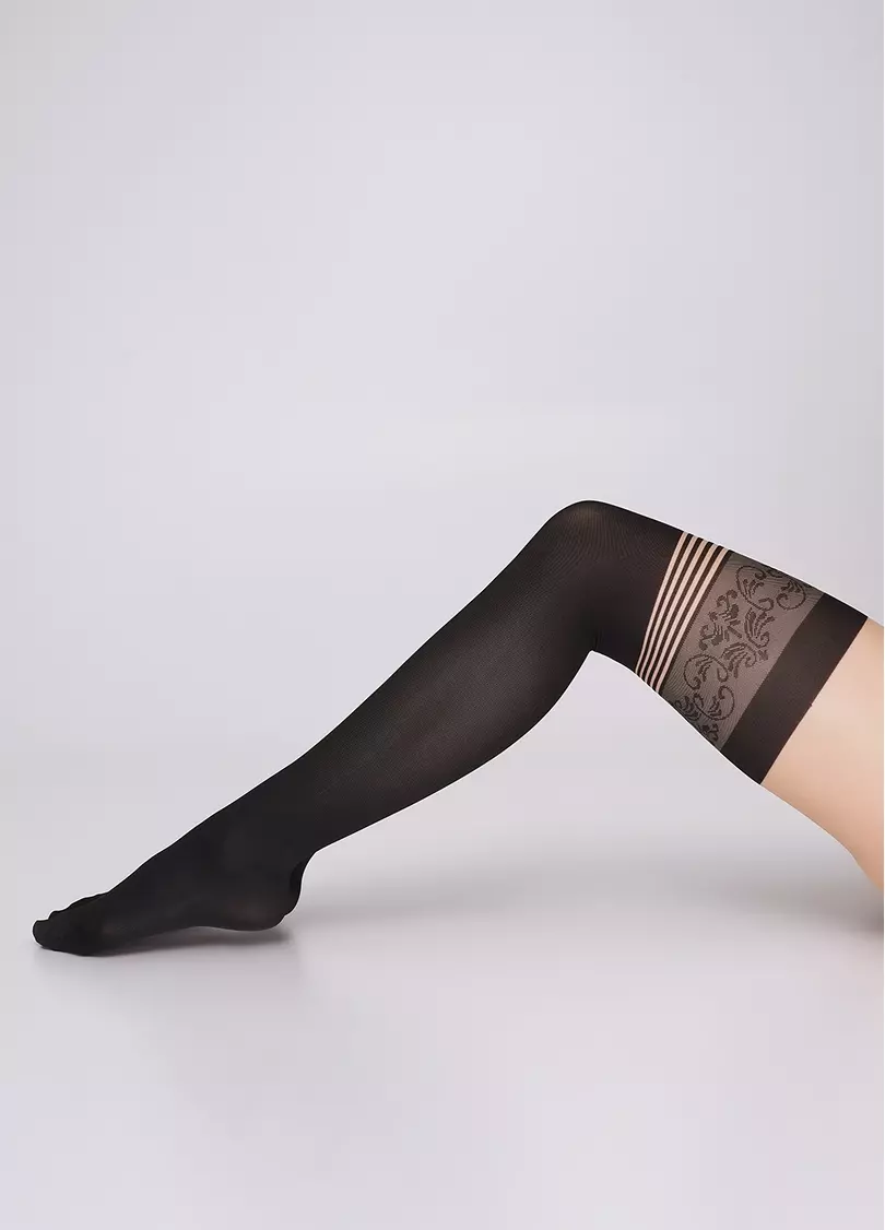 Колготки с имитацией чулок с узором HARLEY 60 daino/nero (бежевый/черный)