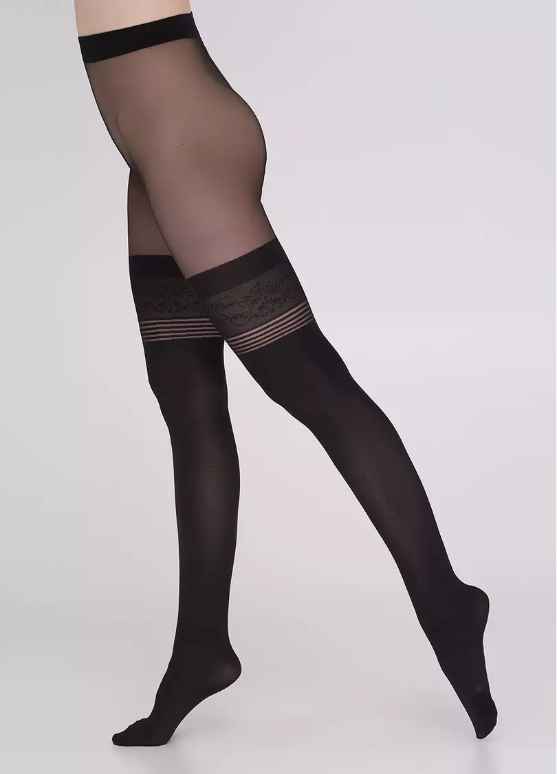Колготки с имитацией чулок с узором HARLEY 60 nero (черный)