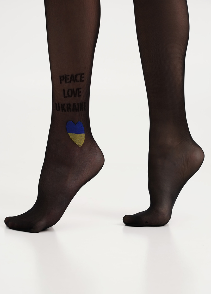 Колготки з жовто-блакитним серцем та написом HEARTS 20 (1) nero (чорний)