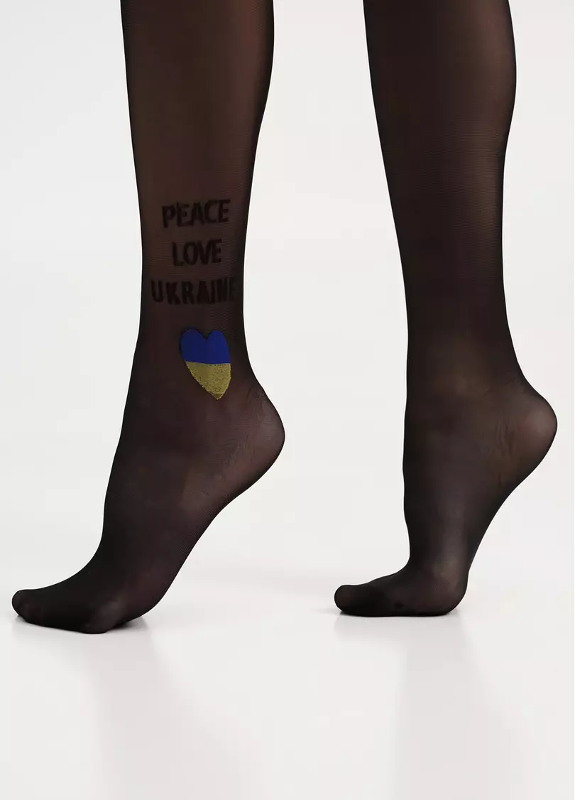 Колготки з жовто-блакитним серцем та написом HEARTS 20 (1) nero (чорний)