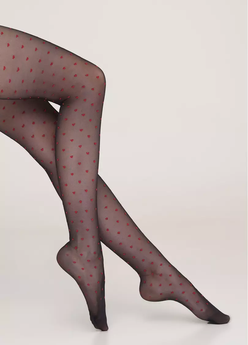 Колготы с узором в мелкое сердечко Lovers 20 den model 4 (nero/rosso)