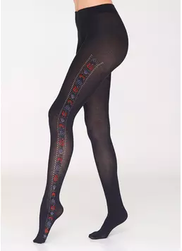 Колготы с цветочным рисунком по бокам Malva 150 den model 5 (nero/blue)