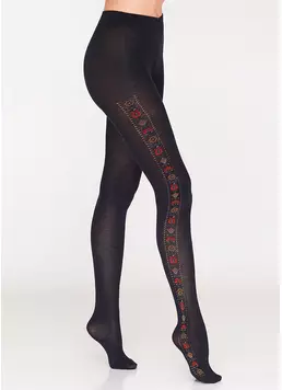 Колготы с цветочным рисунком по бокам Malva 150 den model 5 (nero/gold) Колготы с цветочным рисунком по бокам Malva 150 den model 5 (nero/gold)