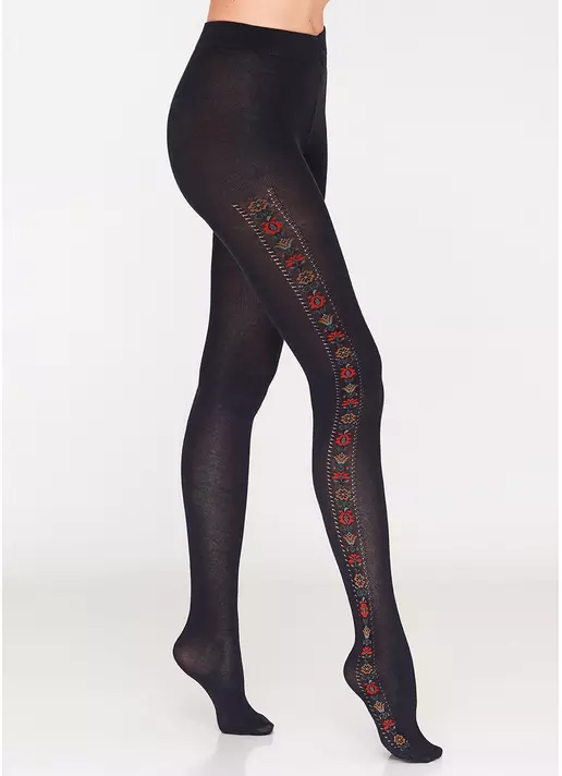 Колготы с цветочным рисунком по бокам Malva 150 den model 5 (nero/gold)