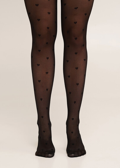 Колготки микросетка с сердечками MEGAN 40 (1) nero (черный)