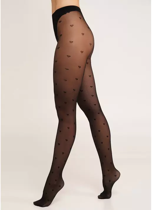 Колготки микросетка с сердечками MEGAN 40 (1) nero (черный)