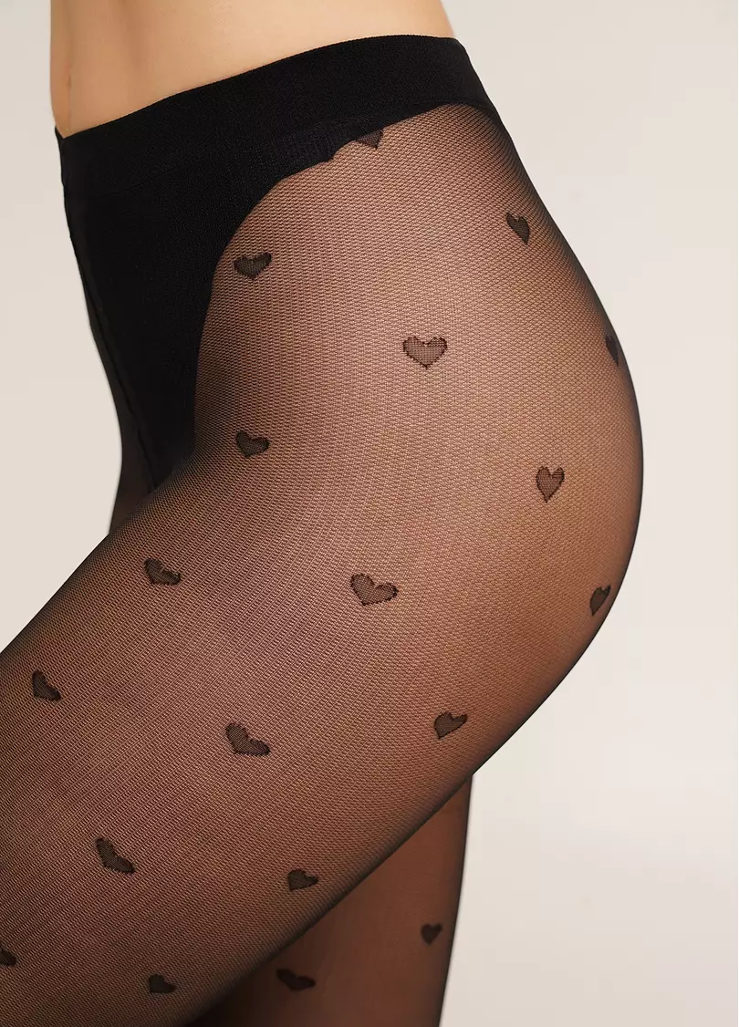 Колготки микросетка с сердечками MEGAN 40 (1) nero (черный)