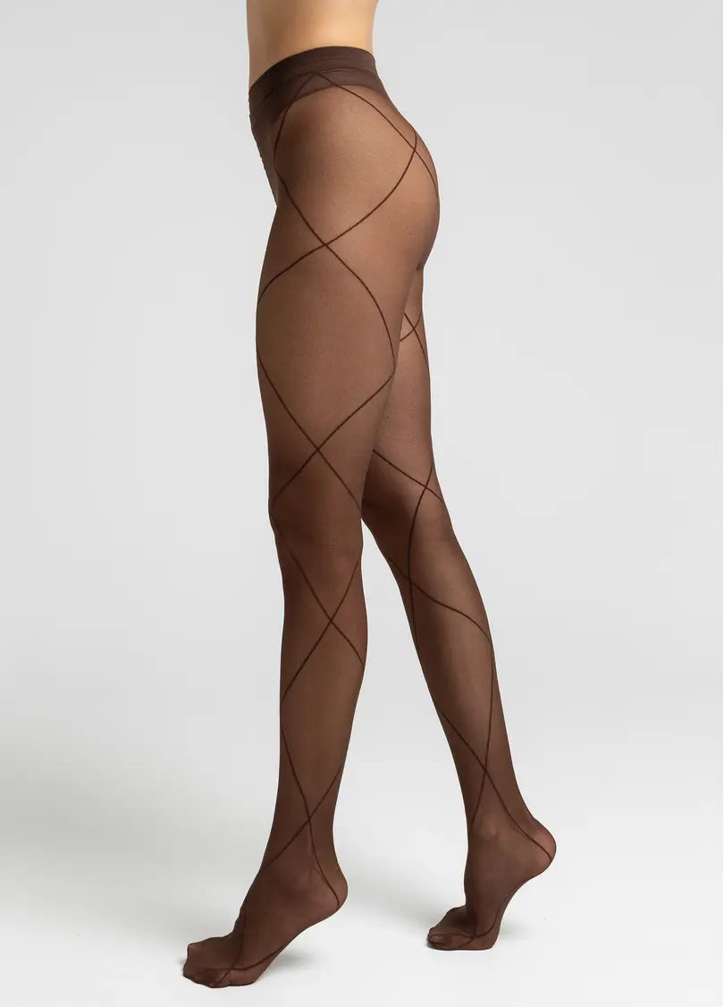 Колготки из микросетки с полосами MESH 40 (2), коричневый