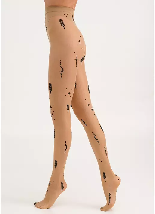 Колготки из микросетки в тату MESH 40 (3) daino/nero (бежевый/черный)