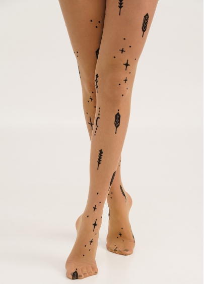 Колготки з мікросітки в тату в стилі бохо MESH 40 (3) daino/nero (бежевий/чорний)