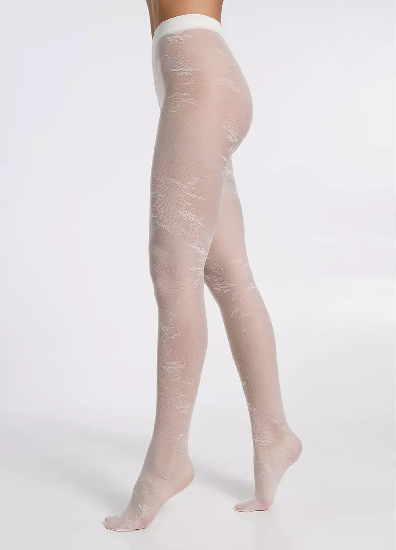 Колготки в сетку с цветочным узором MESH FLORAL 40 (5) crema (белый)