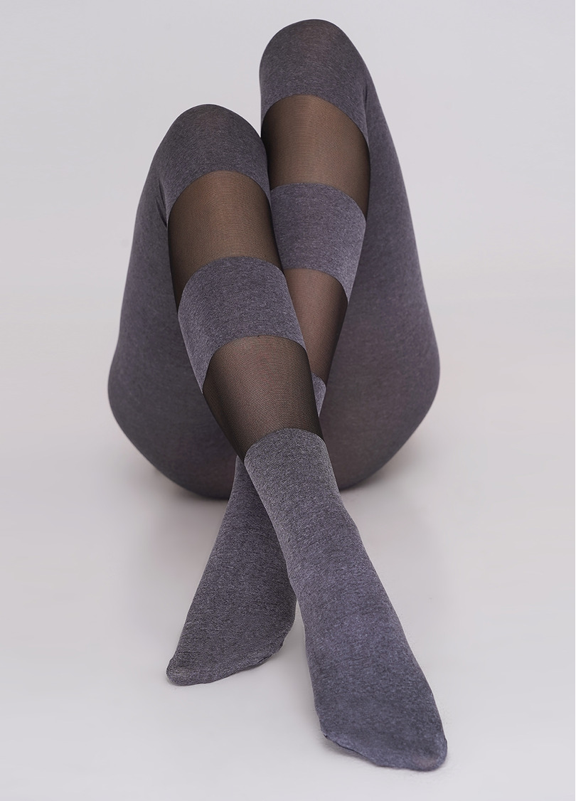 Колготки меланжевые с полупрозрачными полосками MIRACLE 40 (2) dark grey melange (серый меланж)
