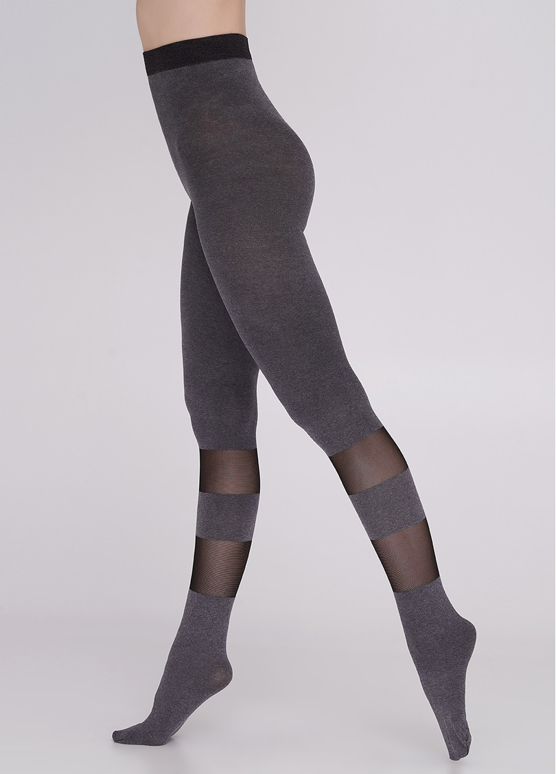 Колготки меланжевые с полупрозрачными полосками MIRACLE 40 (2) dark grey melange (серый меланж)