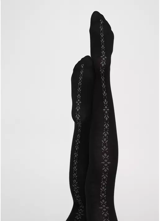 Бавовняні колготки з квітковим декоративним швом NAOMI 150 (3) nero/blue (чорний/блакитний)