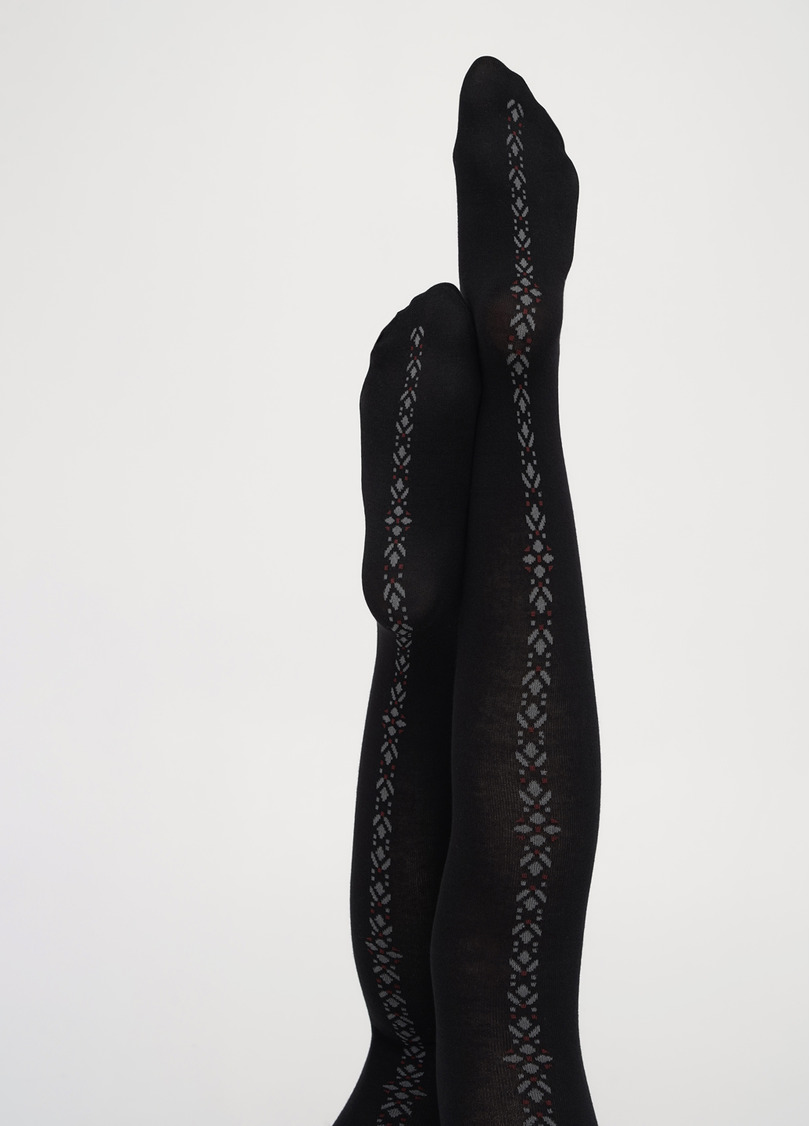 Хлопковые колготки с цветочным декоративным швом NAOMI 150 (3) nero/blue (черный/голубой)