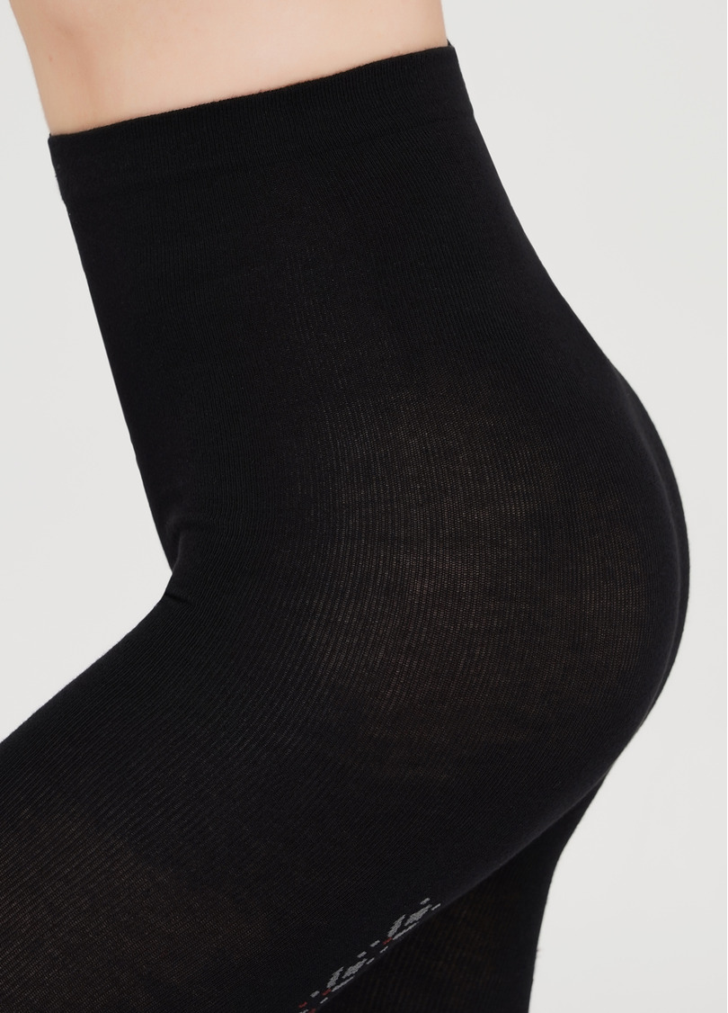 Хлопковые колготки с цветочным декоративным швом NAOMI 150 (3) nero/blue (черный/голубой)