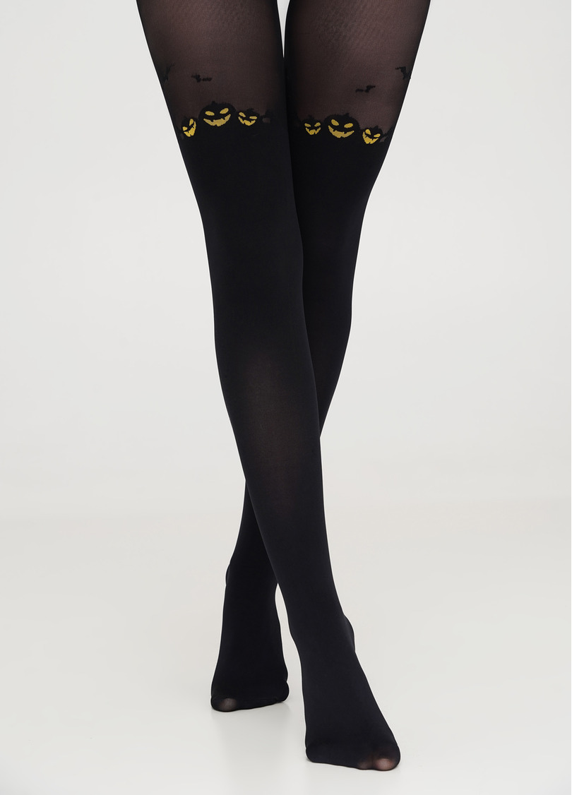 Тематичні колготки з гарбузами та імітацією панчіх PUMPKIN TIGHTS black (чорний)