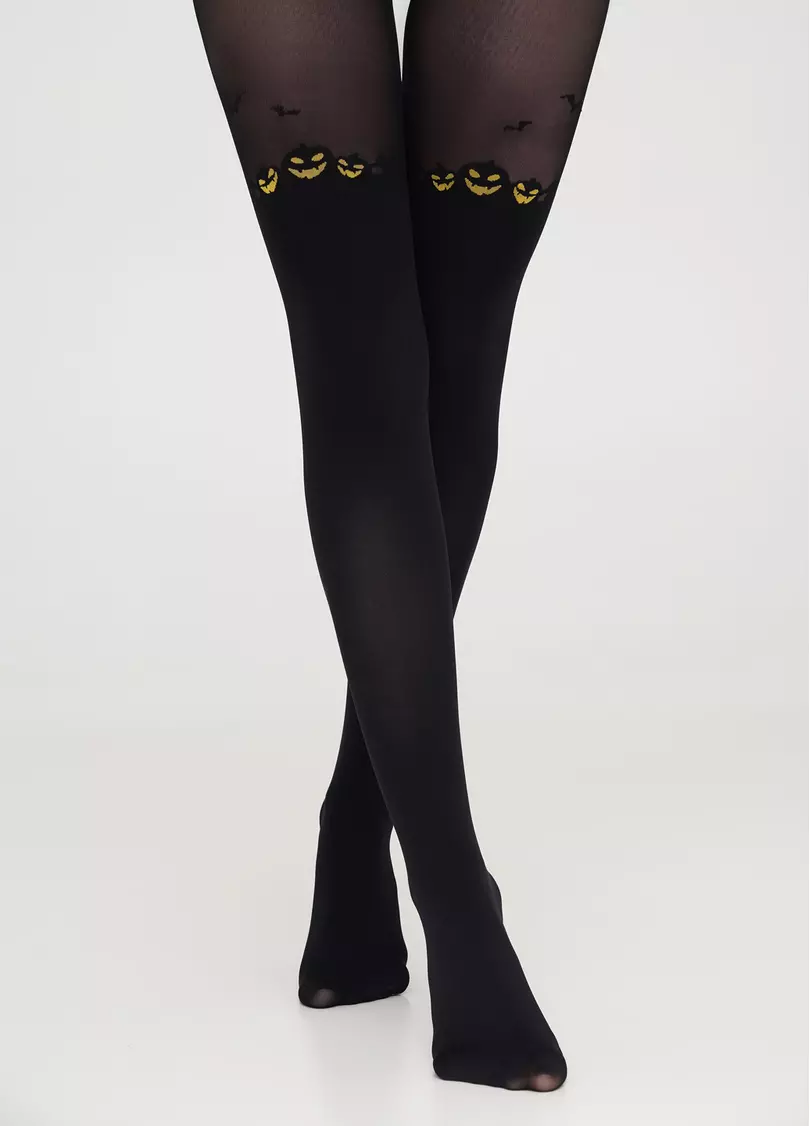 Тематичні колготки з гарбузами та імітацією панчіх PUMPKIN TIGHTS black (чорний)