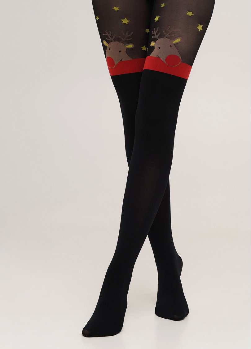 Тематичні колготки з імітацією панчіх і малюнком Олень REINDEER TIGHTS black (чорний)