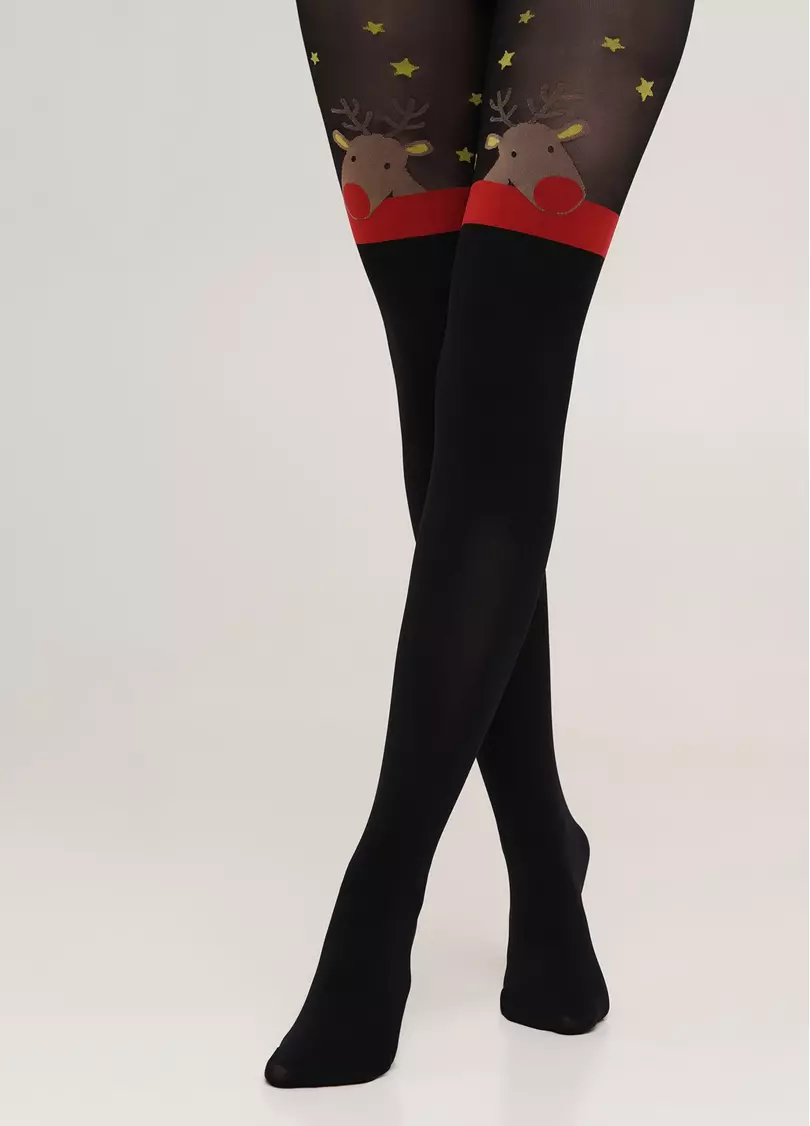 Тематичні колготки з імітацією панчіх і малюнком Олень REINDEER TIGHTS black (чорний)