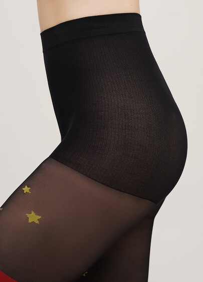 Тематические колготки с имитацией чулок и рисунком Олень REINDEER TIGHTS black (черный)