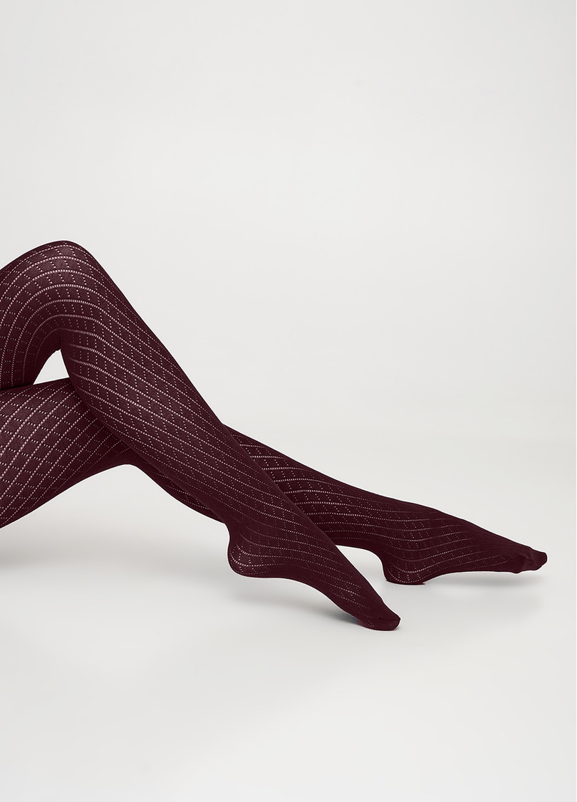 Бавовняні колготки з геометричним візерунком RIO 150 (12) marsala (бордовий)