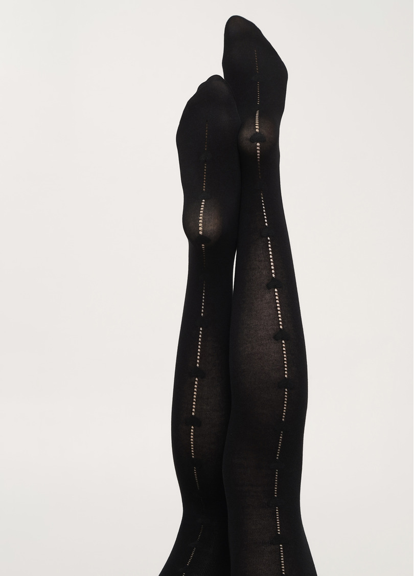 Колготки бавовняні з декоративним швом в сердечки RIO LOVE (1) nero (чорний)