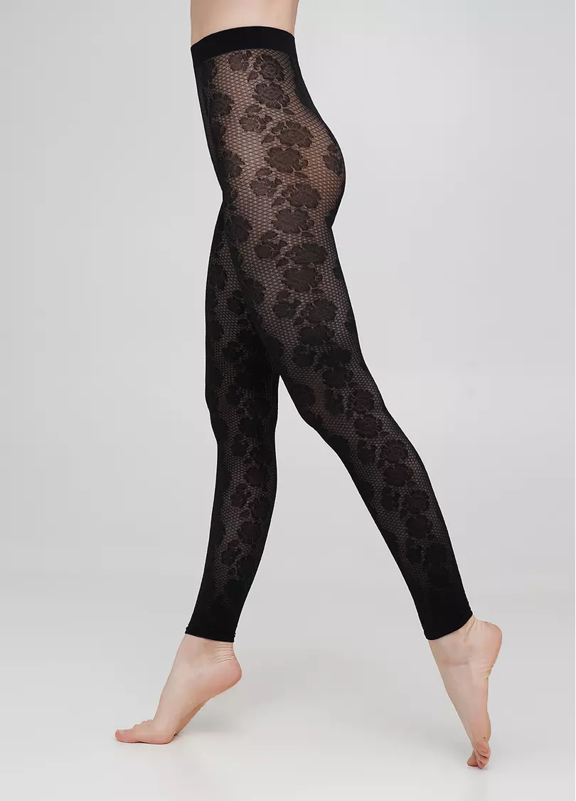Тонкие капроновые леггинсы с цветочным узором ROSEBUD LEGGINGS 40 nero (черный)