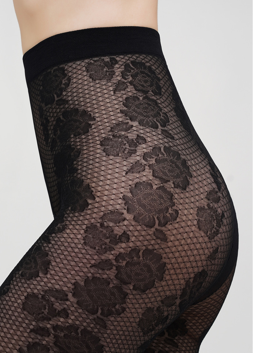Тонкие капроновые леггинсы с цветочным узором ROSEBUD LEGGINGS 40 nero (черный)