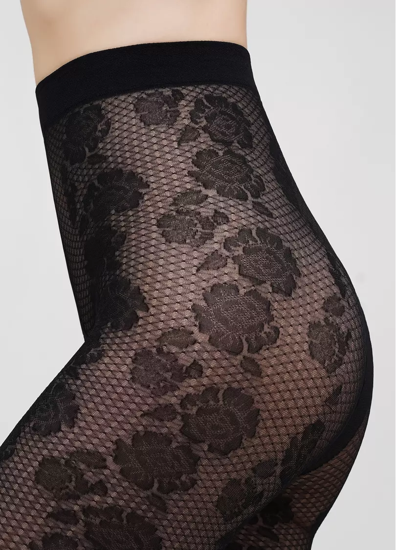 Тонкие капроновые леггинсы с цветочным узором ROSEBUD LEGGINGS 40 nero (черный)