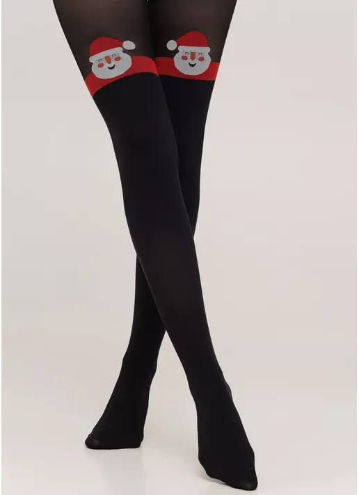 Новорічні колготки з імітацією панчіх і малюнком Санта Клаус SANTA TIGHTS black (чорний)