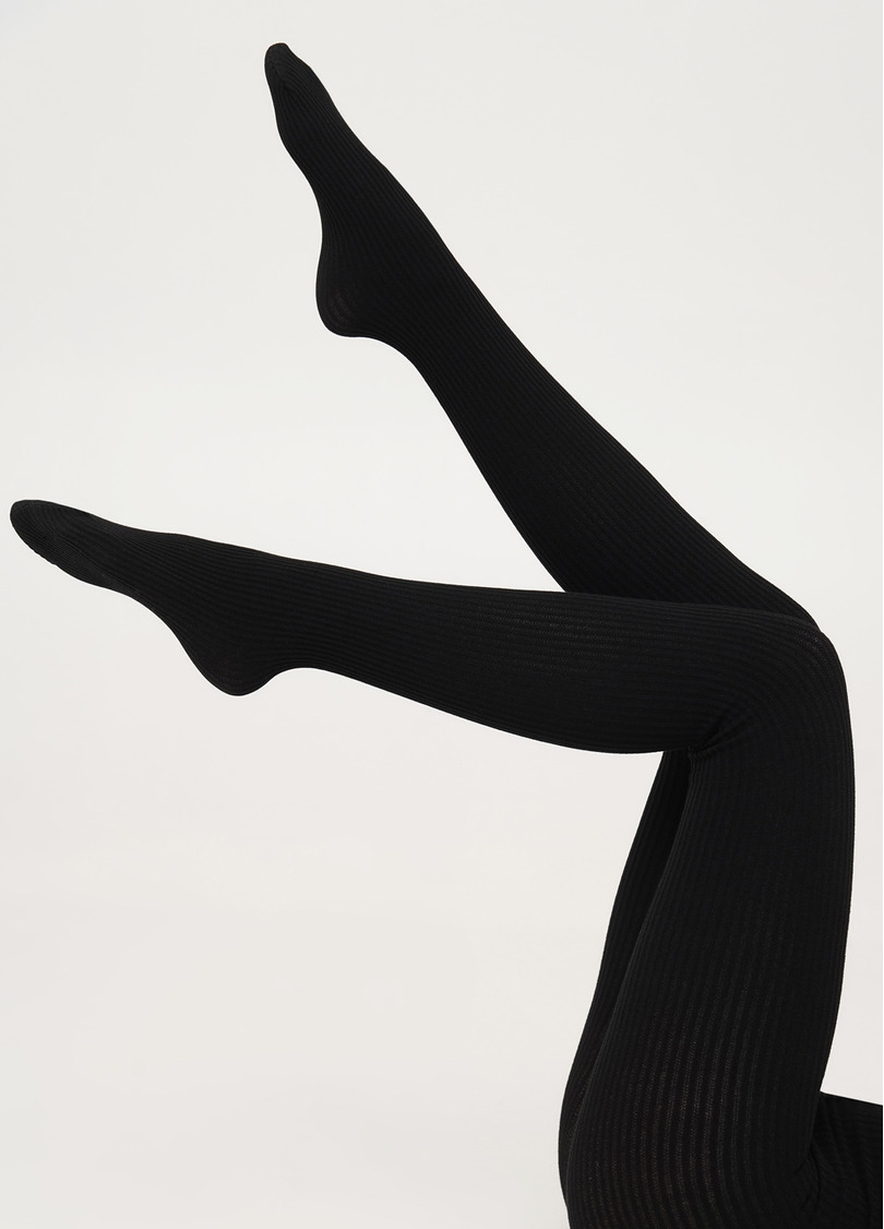 Колготки в рубчик из хлопка SHELL (1) black (черный)