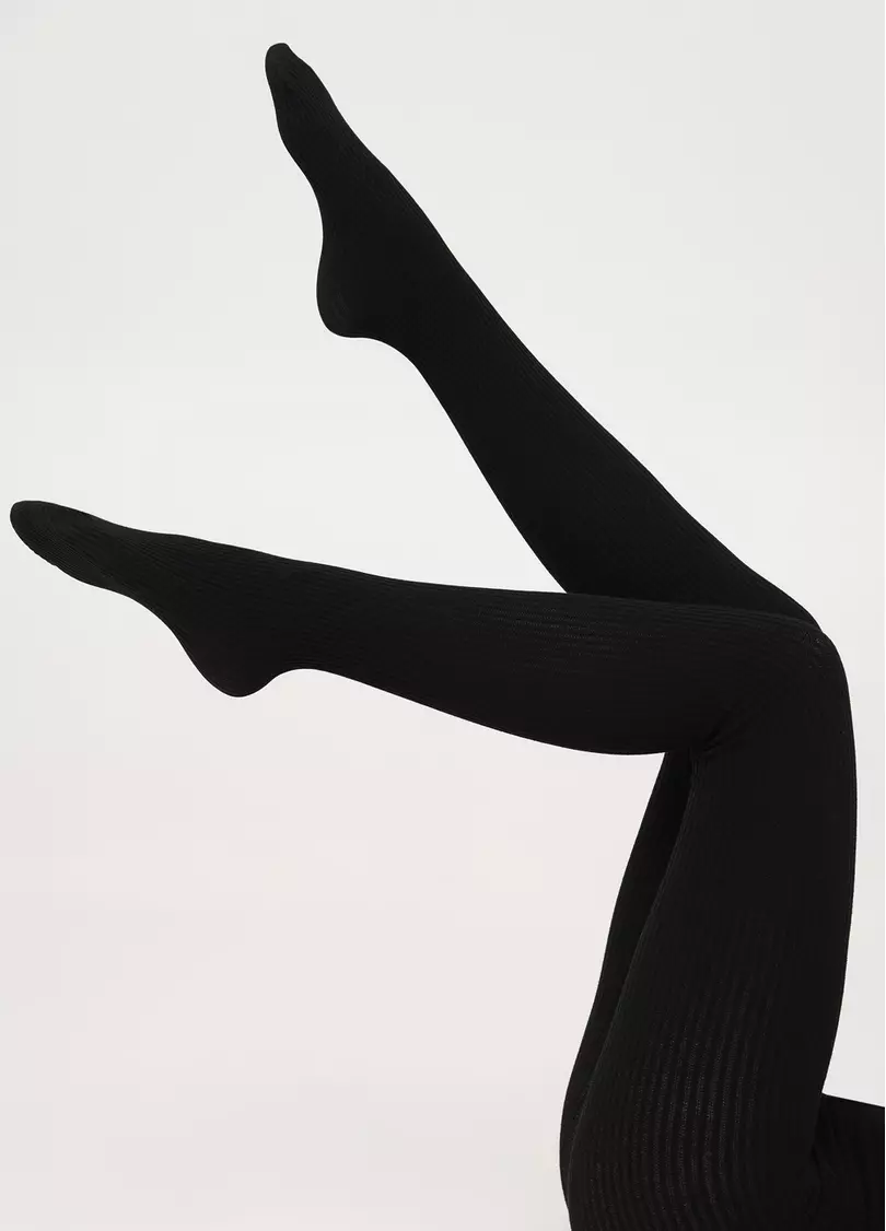 Колготки в рубчик из хлопка SHELL (1) black (черный)