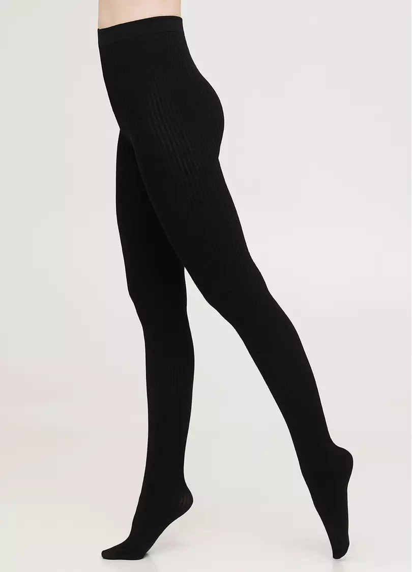 Колготки в рубчик из хлопка SHELL (1) black (черный)