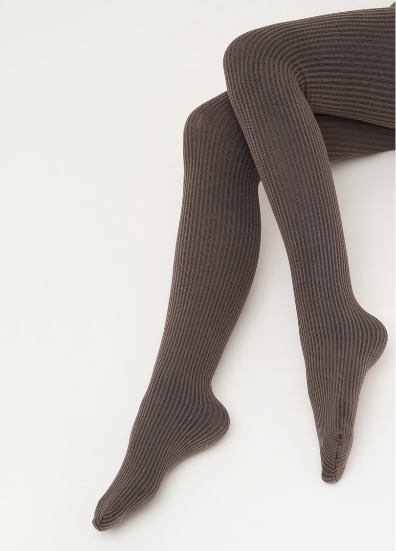 Колготки в рубчик из хлопка SHELL (1) haze (коричневый)