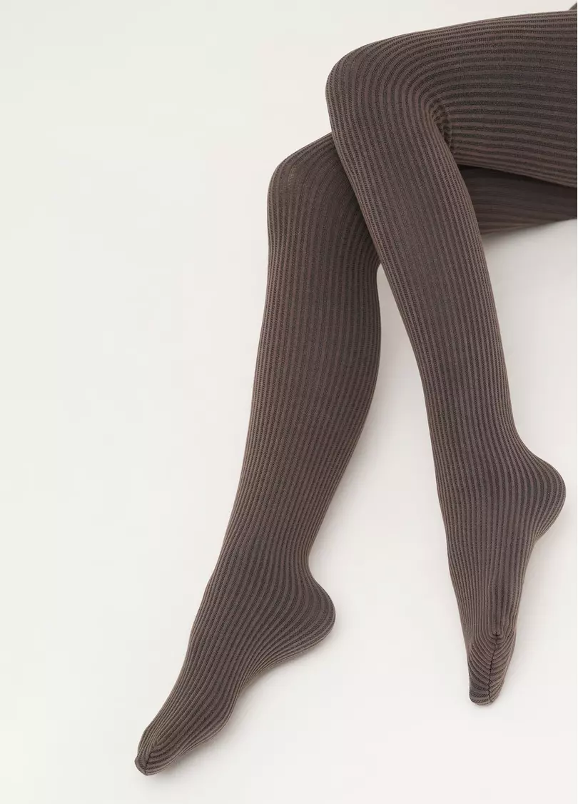 Колготки в рубчик из хлопка SHELL (1) haze (коричневый)