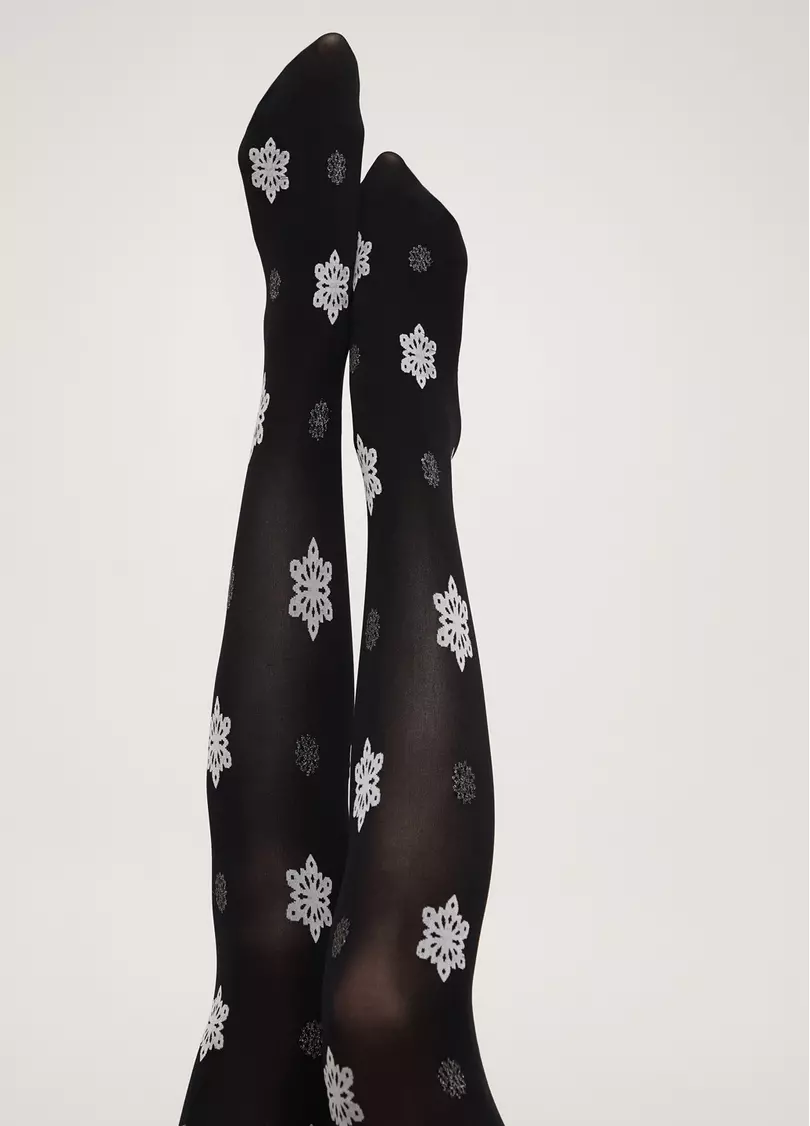 Колготки в снежинки с люрексом SNOWFLAKE TIGHTS black (черный)