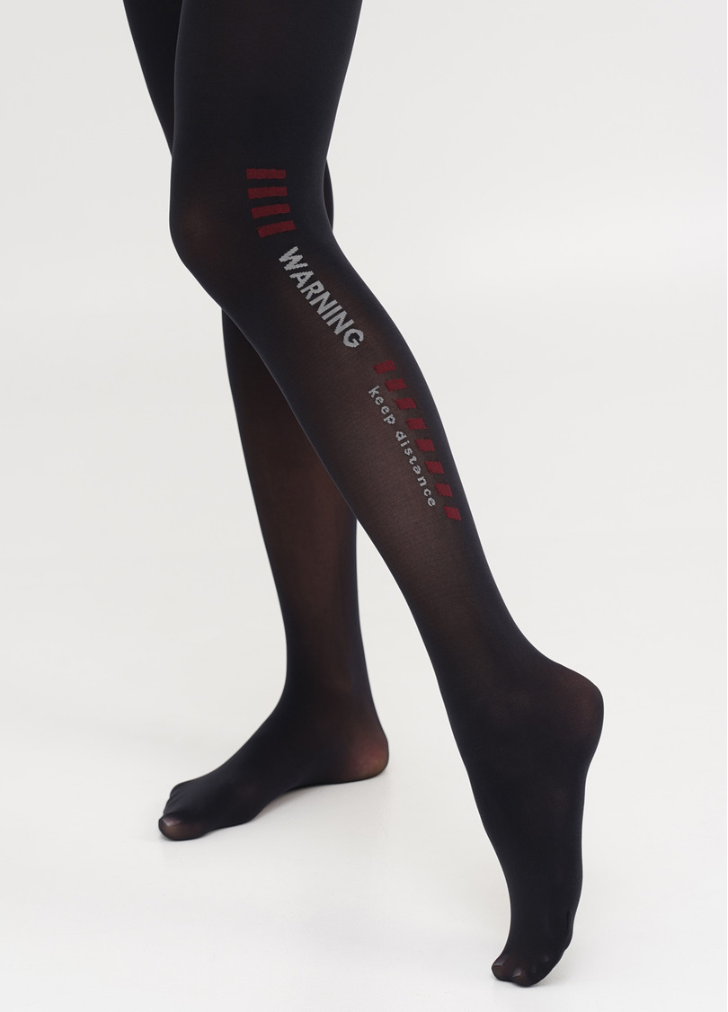 Колготки з написом WARNING keep distance SPLASH 70 (4) nero (чорний)