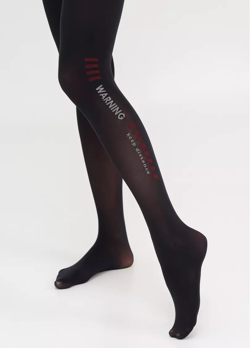 Колготки з написом WARNING keep distance SPLASH 70 (4) nero (чорний)