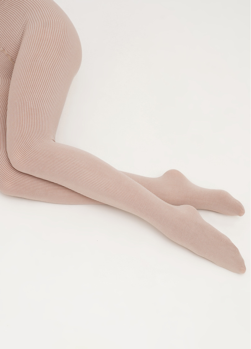 Бавовняні колготки в вертикальну смужку SPLIT (1) moonlight (бежевий)