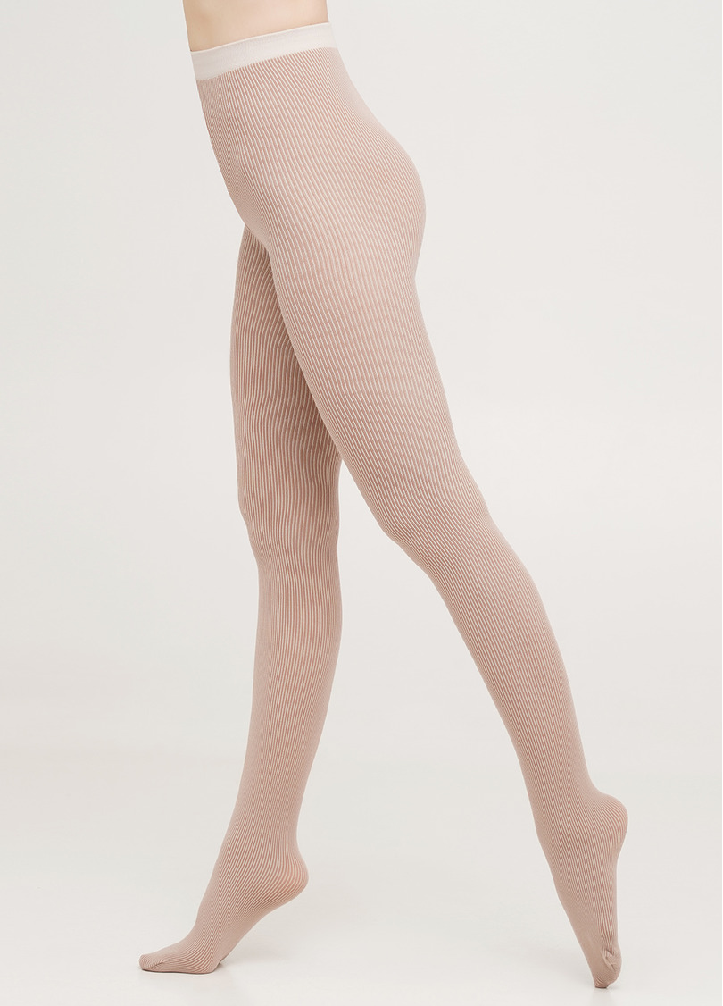 Бавовняні колготки в вертикальну смужку SPLIT (1) moonlight (бежевий)